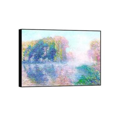 Imagem de BMZFYBS Imagem de arte de parede de paisagem - impressões em tela vintage - Rio no outono - pintura moldura preta para sala de estar decoração de casa de fazenda 50 x 70 cm 20 x 27 pol