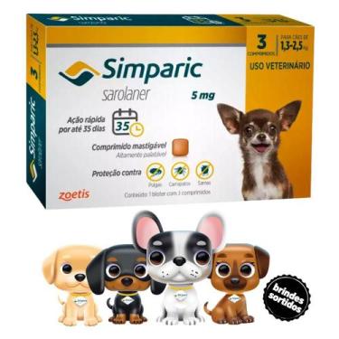 Imagem de Simparic Antipulgas E Carrapatos Caes 1,3 A 2,5Kg C/ 3 Comprimidos + S