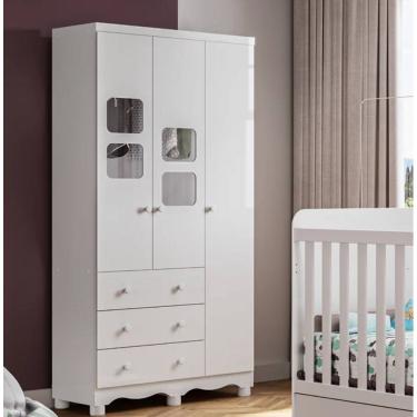 Imagem de Guarda Roupa Uli 3 Portas 3 Gavetas Branco - Móveis Peroba