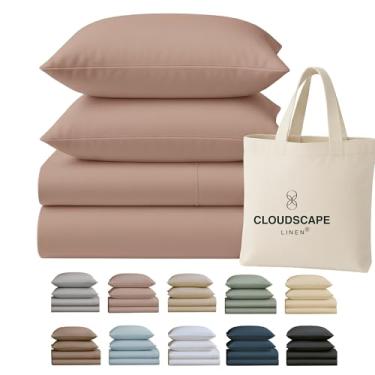 Imagem de Cloud Scape Linen Conjunto de lençóis 100% algodão egípcio, 400 fios, macio, durável e respirável, bolso profundo de até 40 cm, rosa sépia