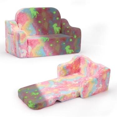 Imagem de Sofá infantil BUPPLEE 2 em 1 Sofá infantil macio dobrável rosa