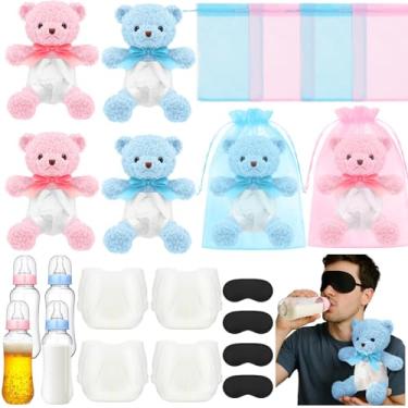 Imagem de Yearntown Conjunto de 4 garrafas Chug Baby Shower Games Gender Reveal Rosa e Azul Urso de olhos vendados Kits de troca de fraldas Garrafas Fraldas Vendadas Máscaras de Olho Urso Chá de Bebê Festa