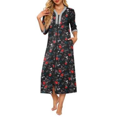 Imagem de Casaco feminino Robe Ekouaer com zíper e mangas 3/4 preto GG