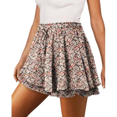 Imagem de Shorts Onlypuff Flowy Chiffon Ruffle Skirts White Orange XS