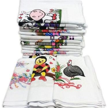 Imagem de Pano De Prato Lomaer Sacaria Estampado Tradicional 06 Unds Branco