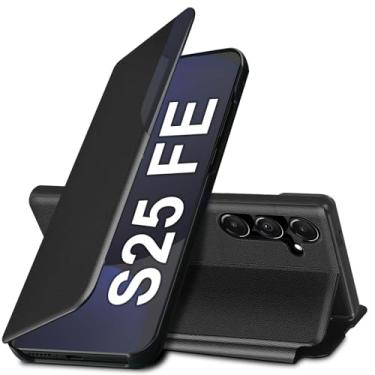 Imagem de Capa flip S25 FE para Samsung Galaxy S25 FE 5G, capa de couro slim fit transparente para celular Samsung S25 FE com suporte, capa resistente à prova de choque, 6,7 polegadas (preto)