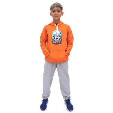 Imagem de Conjunto Infantil Menino Estampa Tubarao Blusa Canguru e Calça Moletom Toque Macio