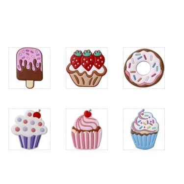 Imagem de 【Pacote com 6/9 Ímãs de geladeira de sobremesa 】 Conjunto de decoração magnética de borracha macia Kawaii - Ímãs fofos de bolo, donut e sorvete para cozinha, escritório e dormitório (inclui adesivos
