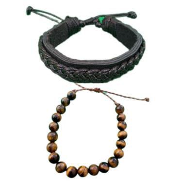 Imagem de Pulseira Dupla Artesanal em Couro com Pedra Ametista Natural, Feita à Mão