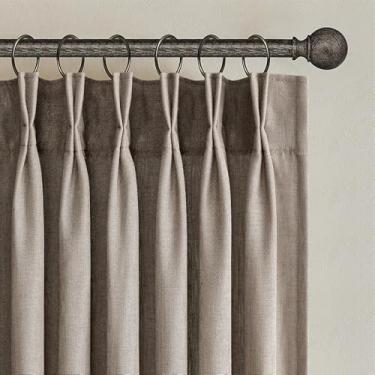 Imagem de Cortinas transparentes plissadas de 250 cm de comprimento, cortinas de janela com filtro de luz misturada de linho escuro, 2 painéis para sala de estar, quarto, cortinas plissadas com ganchos, 2