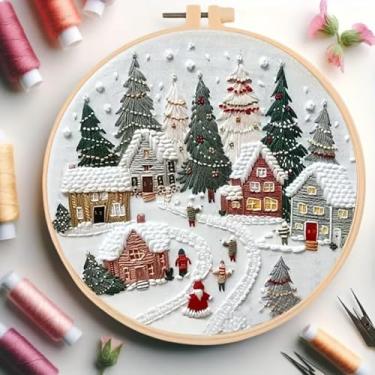 Imagem de Kit de bordado de Natal, kits de iniciante feitos à mão para adultos com padrão de bordado estampado, para kits de Natal