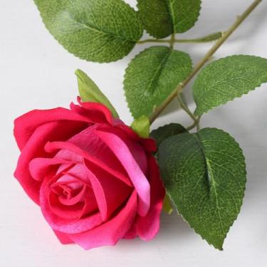 Imagem de 5 peças de flores artificiais – flores de rosas vermelhas com folhas, arranjos florais falsos para casa, banheiro, escritório, mesa, mesa central, prateleira, decorações de casamento