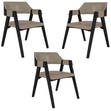 Imagem de Kit 3 Cadeiras Sala De Jantar E Jogos Carteados Madeira Maciça Poker Pu Nude-preto G42 - Gran Belo