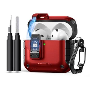 Imagem de DGege Capa magnética para AirPods 4 com suporte de telefone e kit de limpeza com trava segura, compatível com Apple AirPods 4ª geração, trava magnética automática, forte proteção contra quedas Magsafe