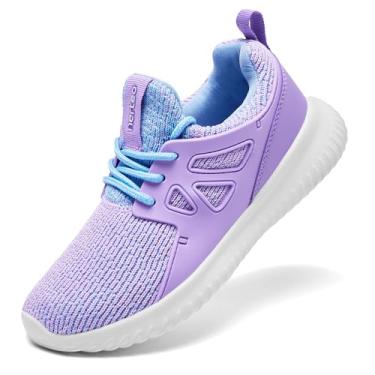 Imagem de nerteo Tênis feminino sem cadarço para meninos e crianças leves tênis corrida caminhada academia sapatos modernos para crianças pequenas/crianças grandes, Roxo claro, 19