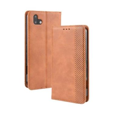 Imagem de Capa para Fujitsu Arrows J,Retro Flip magnético,Caso de telefone de couro PU,Design de carteira com 3 slots de cartão e 1 clipe de dinheiro -Brown
