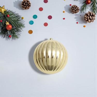 Imagem de Generic 1 peça de enfeites de bolas de Natal, textura de abóbora, bola de Natal sem tampa, plástico, dourado, brilhante, 8 cm