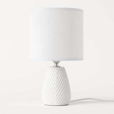 Imagem de Abajur Moderno Decorativo Texturizado Luminária de Mesa com fio Bivolt Decoração para sala Quarto e Cabeceira (Chevron Branco)