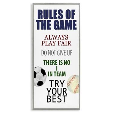 Imagem de Stupell Industries Arte giclée emoldurada cinza Fun Teamwork Rules of Game, design de Kim Allen, 30 x 13