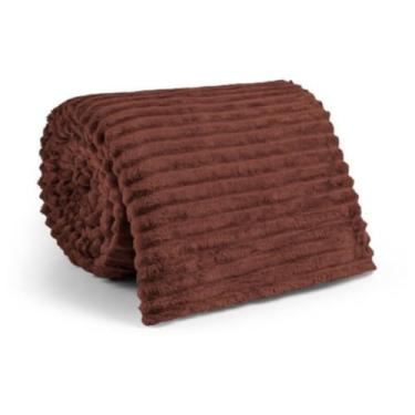 Imagem de Manta de Veludo Microfibra Canelada para Cama de Casal 200x180 cm – Macia, Quentinha e Confortável (Marrom)