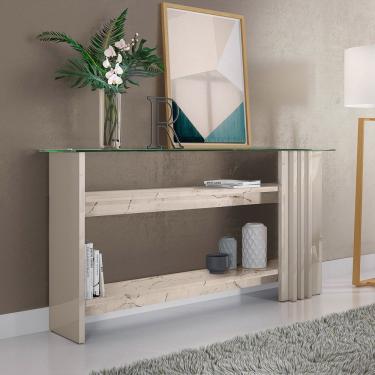 Imagem de Aparador De Sala Com Prateleiras 150cm Mirezi M20 - D'rossi Cor Calacata E Off White