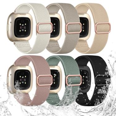 Imagem de Ouwegaga Pulseira elástica compatível com Fitbit Versa 4/Sense 2/Versa 3/Sense 2/Sense Bandas femininas e masculinas, pulseira esportiva de nylon elástico resistente à água compatível com smartwatch