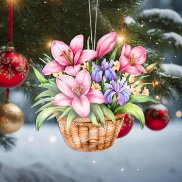 Imagem de Enfeites de Natal para pendurar, decoração de férias, decoração de flores acrílicas, decoração de interiores de carro, enfeite de árvore de Natal, artesanato para pendurar, colecionáveis, para