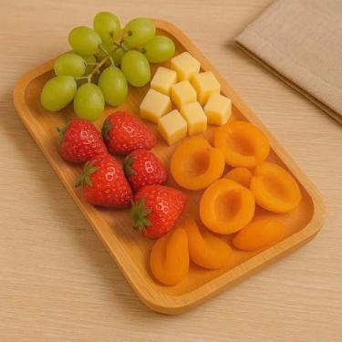 Imagem de Petisqueira Bambu Retangular Bandeja Tábua Petiscos Bambu Queijos Frios Doce Servir Madeira