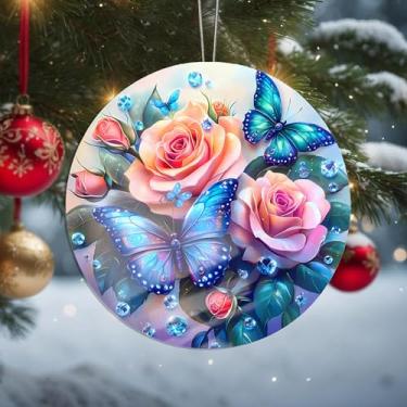 Imagem de Enfeites de Natal para pendurar, decoração de férias, decoração de flores acrílicas, decoração de interiores de carro, enfeite de árvore de Natal, artesanato para pendurar, colecionáveis, para