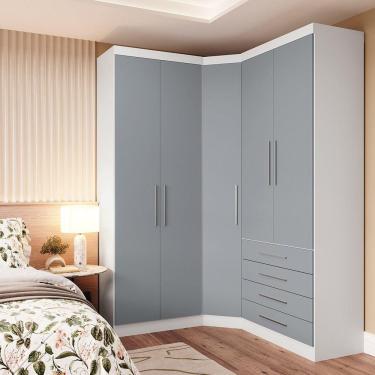 Imagem de Guarda Roupa Modulado Diagonal 3 Pçs Com 5 Pts E 4 Gavetas Alpes Móveis Branco Pf Com Grey Sky Pf