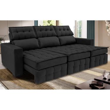 Imagem de Sofá Retrátil E Reclinável 2,50m Molas Ensacadas E Costura Tripla Cama Inbox Nobre Suede Preto