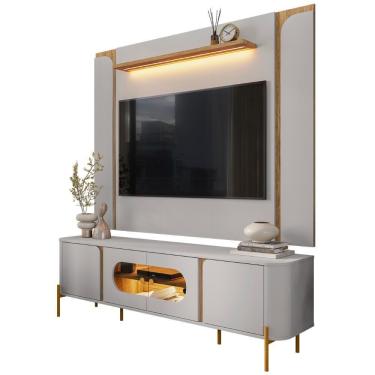 Imagem de Painel TV 75 Polegadas Marina E Rack Com Led 180cm Ricky Off White Cinamomo B02 - Mpozenato
