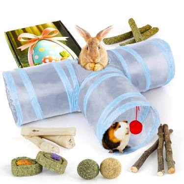 Imagem de LEXASTLE Túneis de coelho com 13 peças de brinquedos de coelho para coelhos, porcos, furões, chinchilas, dentes, esconderijo dobrável em caixa de presente (WT1)