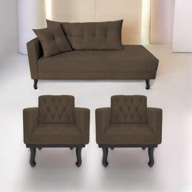 Imagem de Kit Diva Recamier Azura 160Cm Lado Direito E 02 Poltronas Classic Suede - Amarena Móveis Marrom