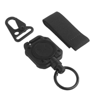 Imagem de Carretel de crachá retrátil tático resistente com mosquetão, cabo de aço antiperda de 83 cm, porta-crachá e chaveiro para trabalho, chaves, cartões de acesso - para segurança, enfermeira, construção