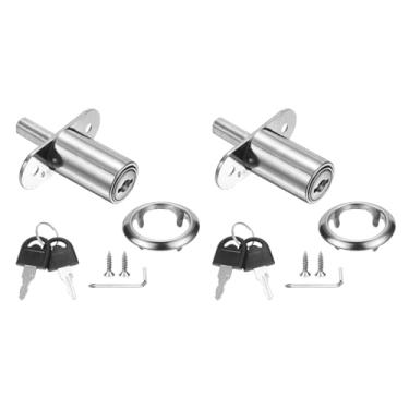 Imagem de PATIKIL Trava de êmbolo de mesa de gaveta, 2 peças de 3,5 cm de diâmetro do cilindro de 6,5 cm de comprimento do cilindro de liga de zinco com chave de fenda cruzada para gavetas de guarda-roupa