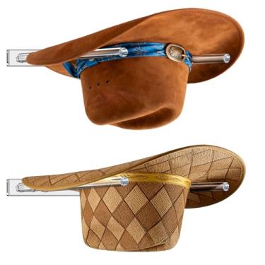 Imagem de Pacote com 2 suportes de chapéu de caubói de acrílico para parede, suporte de parede com ajuste de 3 posições, organizador para chapéus de cowboy ocidentais, chapéus fedoras, chapéus de sol