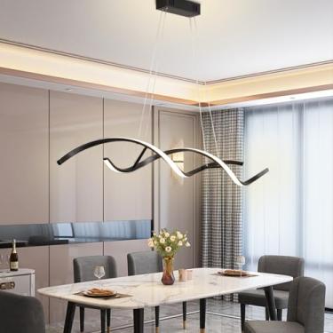 Imagem de Luminária pendente espiral de LED para cozinha, modelo linear, com 100 cm de comprimento, altura ajustável, temperatura de cor regulável (3000-6500K) e controle remoto, ideal para sala de ja
