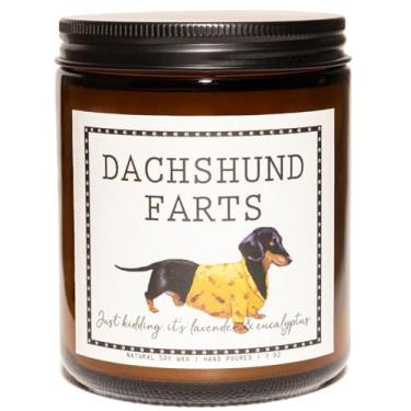 Imagem de Vela com cheiro de Dachshund Farts - Presentes de Dachshund para mulheres, presente de cachorro Weiner para mulheres, presente para mãe de cachorro - Vela perfumada de cera de soja de lavanda e