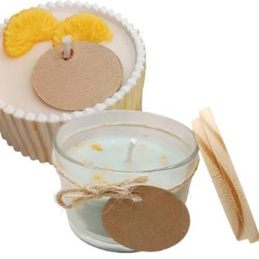 Imagem de Vela Aromática Lavanda Perfumada Artesanal Vegetal Vaso de Gesso Vasinho(1 Algodão + 1 Bergamota (100g))