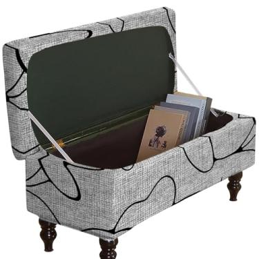 Imagem de GOSTADY Capas otomanas, capa elástica dobrável para móveis, capa retangular para banco com fundo elástico, tecido jacquard macio removível, lavável, média