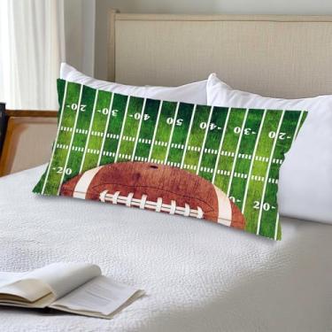 Imagem de Capas de almofada lombar de campo de futebol americano 50 x 101 cm, estampa de campo e bola de futebol americano, capa de travesseiro de corpo longo para cama, tema esportivo, tamanho king size com