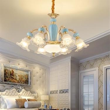Imagem de Lustre de cristal de luxo europeu com LED, estilo americano, para sala de estar, restaurante, quarto, casa de campo, hotel, loja de roupas, salão de beleza, café (E 6 lâmpadas)