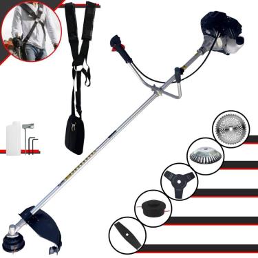 Imagem de Roçadeira Com Sistema Anti-Vibração À Gasolina RT43LB25A 43cc 1,7HP Com Carretel e Faca 2 Pontas + Faca 3 Pontas, Faca 40 Dentes Vídea e Escova de Aço