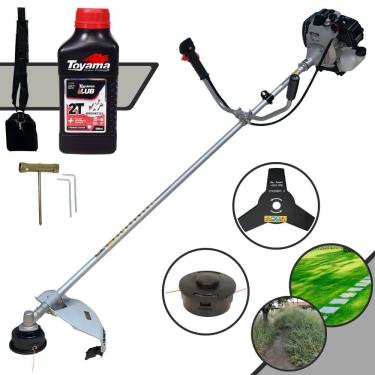 Imagem de Roçadeira Profissional Com Sistema Anti-Vibração Toyama TBC43-H 43cc 1,7HP Aparador de Grama Com Cabeçote de Nylon + Lâmina 3 Pontas + ÓLEO TOYAMA 2T