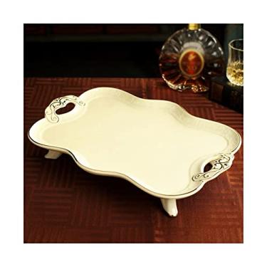 Imagem de Cesta de frutas prato alto de cerâmica tigela de sobremesa para doces prato de lanche design simples bandeja de frutas requintada com alça prato de frutas