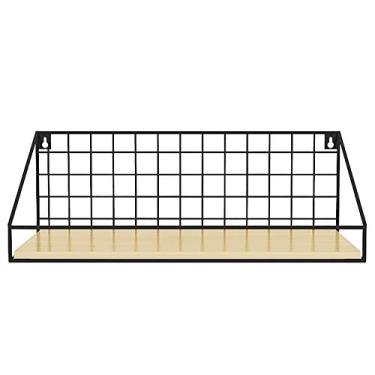 Imagem de Prateleiras flutuantes para decoração de casa, montagem na parede, madeira 100% natural e metal soldado firme, prateleiras de armazenamento pretas montadas na parede, fácil de instalar, capacidade de