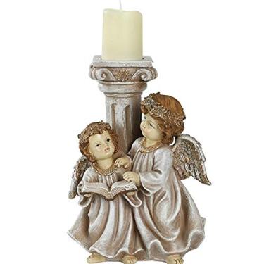 Imagem de CRBUDY Estátua e estatuetas de castiçal de anjo, conjunto de 2 esculturas de resina de querubim para decorações de jardim de pátio interno e externo, A (B)