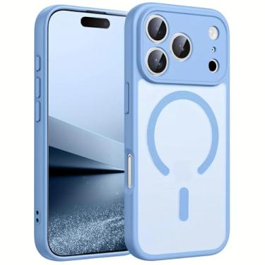 Imagem de SFDSUH Capa protetora magnética fosca translúcida para iPhone 16e com carregador sem fio (Azul Claro)