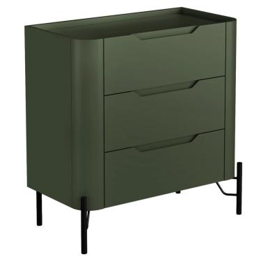 Imagem de Mesa De Cabeceira Orgânica 3 Gavetas Pés Industrial Preto Bliss I03 Musgo - Lyam Decor